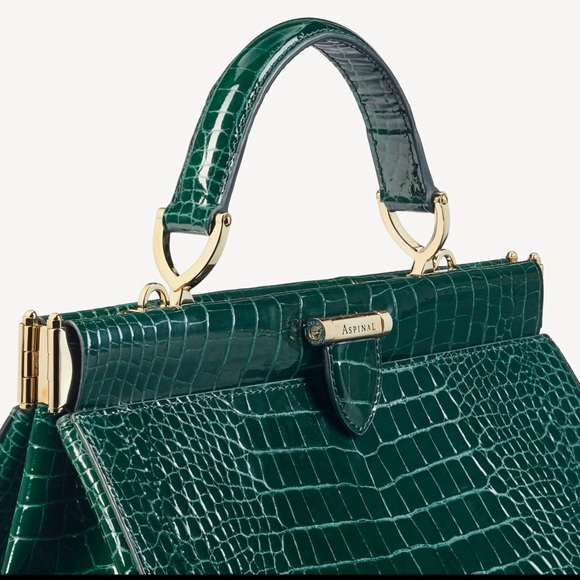 Aspinal of London Large Florence Bag Evergreen Patent Croc - Picture 8 of 15